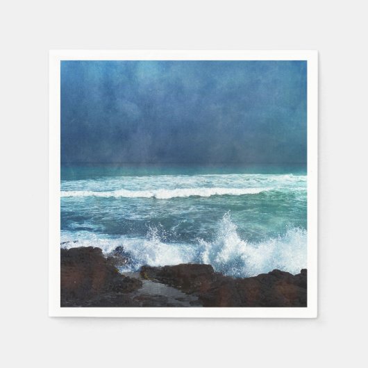 Serviette En Papier Vagues océaniques à Hawaii - Aqua Turquoise Blue N (Devant)