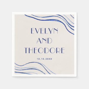 Serviette En Papier Vagues Océaniques Abstraites Bleu Marine Mariage M