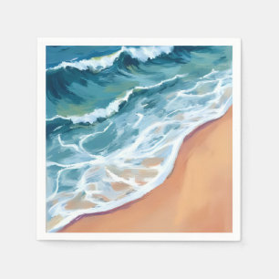 Serviette En Papier Vagues océaniques bleu aquarelle côtier