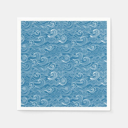 Serviette En Papier Vagues océaniques bleues et blanches (Devant)