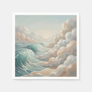 Serviette En Papier Vagues océaniques sereines paysage marin ciel nuag