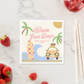 Serviette En Papier Vagues quatre jours Surf rose 4e anniversaire fête (En situation)