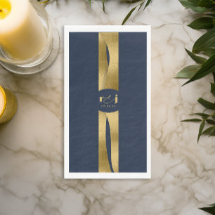 Serviette En Papier Vagues sculpturales mariage bleu marine or ID1312