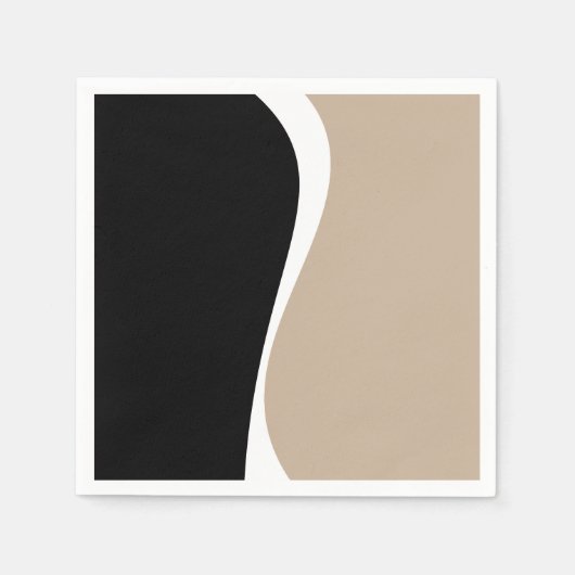 Serviette En Papier Vagues simples 2 - Taupe, noir et blanc (Devant)