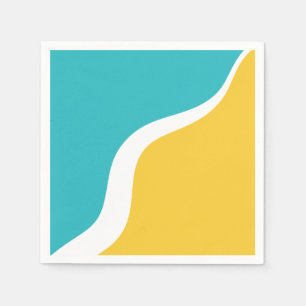 Serviette En Papier Vagues simples 3 - Turquoise et Jaune