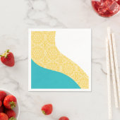 Serviette En Papier Vagues simples - Motif floral Turquoise et Jaune (En situation)