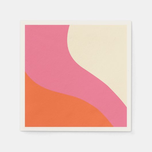 Serviette En Papier Vagues simples - rose, orange et crème (Devant)