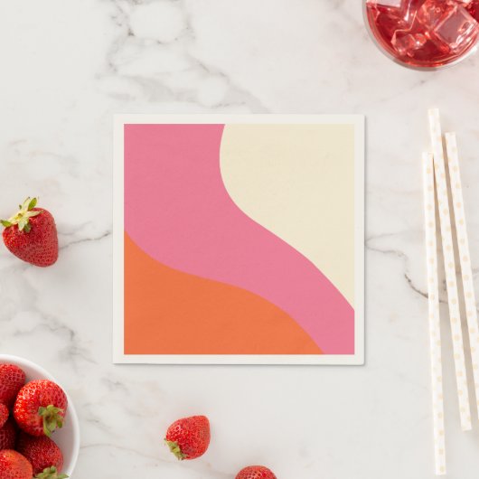 Serviette En Papier Vagues simples - rose, orange et crème (En situation)