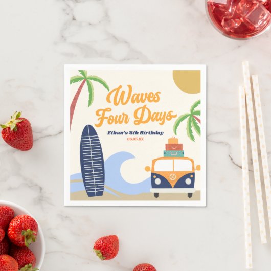 Serviette En Papier Vagues Surf de quatre jours Bleu 4e fête d'anniver (En situation)