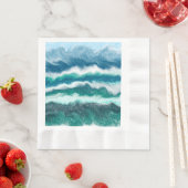 Serviette En Papier Vagues turquoise et bleu océan (En situation)
