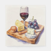 Serviette En Papier Vaisseau Raisins Fromage Vin Verre Aquarelle (Devant)
