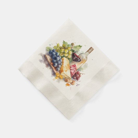 Serviette En Papier Vaisseau Raisins Fromage Vin Verre Aquarelle (Coin)