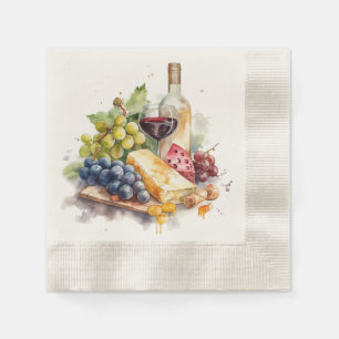 Serviette En Papier Vaisseau Raisins Fromage Vin Verre Aquarelle