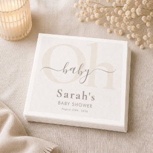 Serviette En Papier Vaisselle pour Baby Shower Crème Neutre Oh Baby Sh