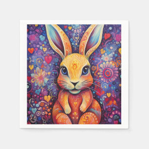 Serviette En Papier Valentine Bunny Flowers coeur violet