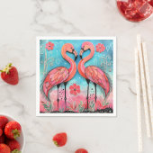 Serviette En Papier Valentine Flamant rose Art (En situation)