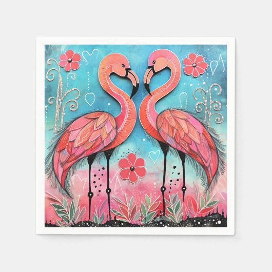 Serviette En Papier Valentine Flamant rose Art (Devant)