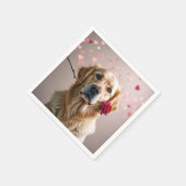 Serviette En Papier Valentine Golden Retriers Avec Rose Rouge (Coin)