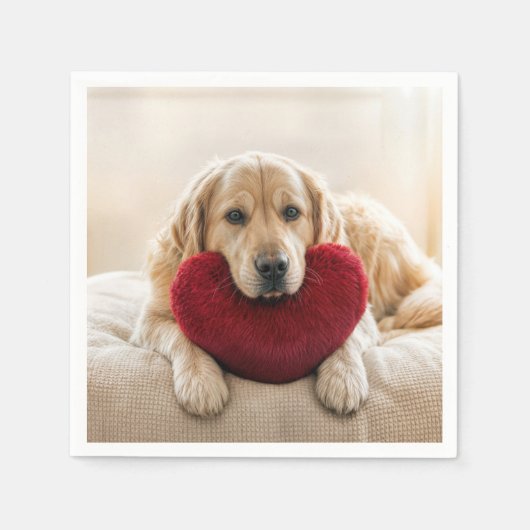 Serviette En Papier Valentine Golden Retriever with Heart Pillow (Devant)