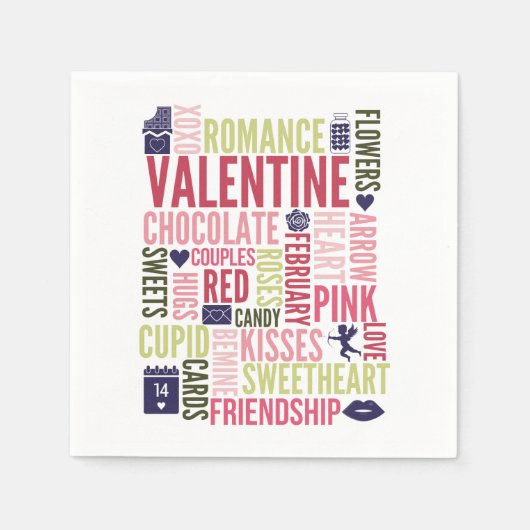 Serviette En Papier Valentine Mots Valentine's Day Papier Napkins (Devant)