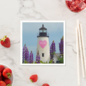 Serviette En Papier Valentine Pink Watercolor Heart Initial Lighthouse (En situation)