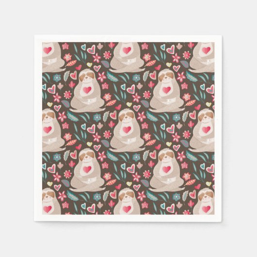 Serviette En Papier Valentine Sloth Motif (Devant)