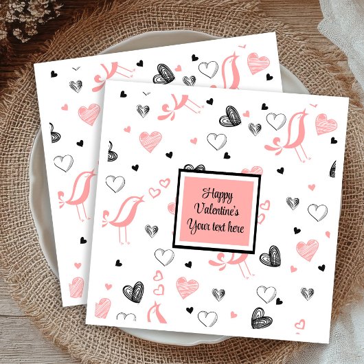 Serviette En Papier Valentine Tableware Pink Black Love Sketch Napkins