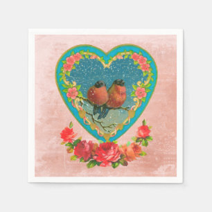 Serviette En Papier Valentine vintage avec papier d'oiseau Napkin