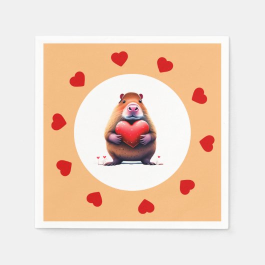 Serviette En Papier Valentine's Day Capybara Papier Napkin (Devant)