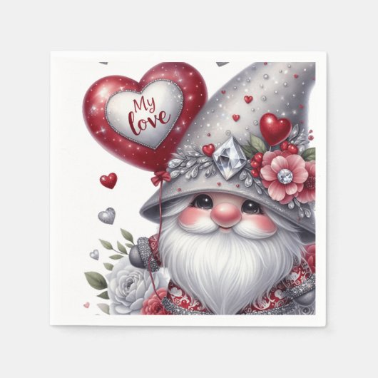Serviette En Papier Valentine's Day Gnome Papier Napkins (Devant)