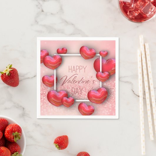 Serviette En Papier Valentine's Day Red Hearts Parties scintillant Pap (En situation)