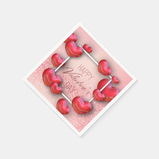 Serviette En Papier Valentine's Day Red Hearts Parties scintillant Pap (Coin)
