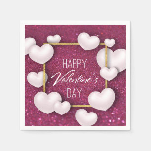 Serviette En Papier Valentine's Day White Hearts Parties scintillant P