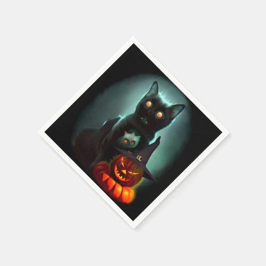 Serviette En Papier Vampire Chat et Assistant Citrouille Halloween Sur (Coin)