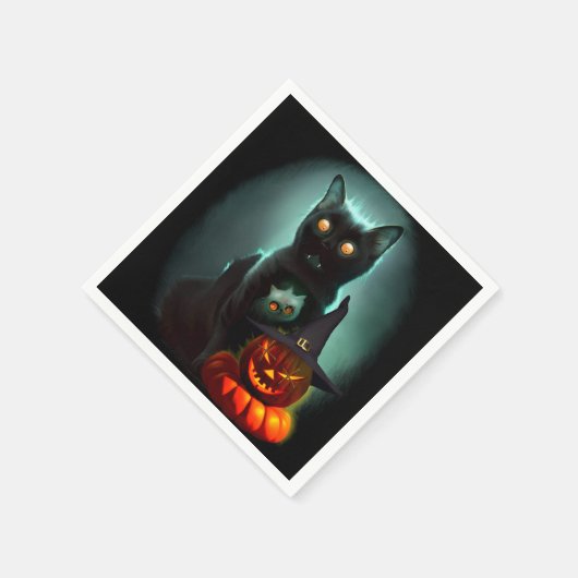 Serviette En Papier Vampire Chat et Assistant Citrouille Halloween Sur (Coin)