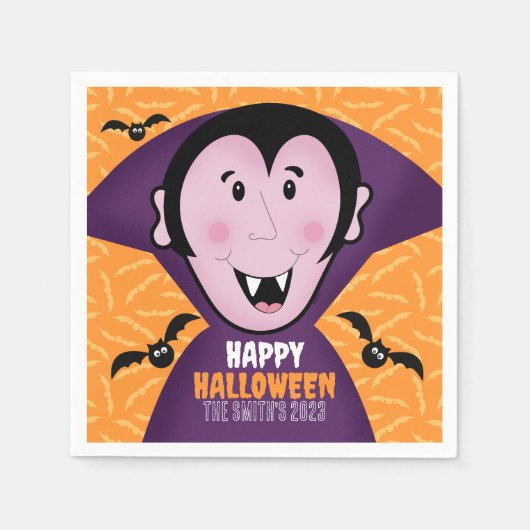 Serviette En Papier Vampire Dracula Bats Enfants Joli Halloween (Devant)