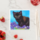 Serviette En Papier Van Gogh Chat et fleurs (En situation)