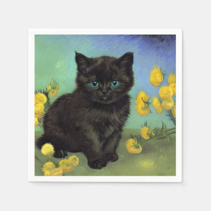 Serviette En Papier Van Gogh Chat noir Fleurs jaunes
