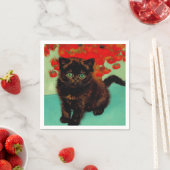 Serviette En Papier Van Gogh Chat noir Fleurs rouges (En situation)