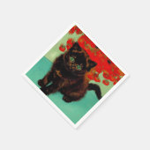 Serviette En Papier Van Gogh Chat noir Fleurs rouges (Coin)