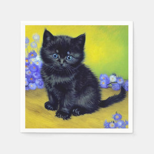 Serviette En Papier Van Gogh Chat noir Fleurs violettes