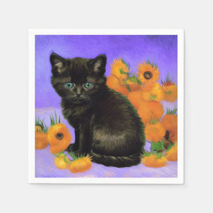 Serviette En Papier Van Gogh Kitten noir avec des tournesols