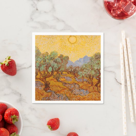 Serviette En Papier Van Gogh Olive Trees Soleil Jaune Ciel (En situation)