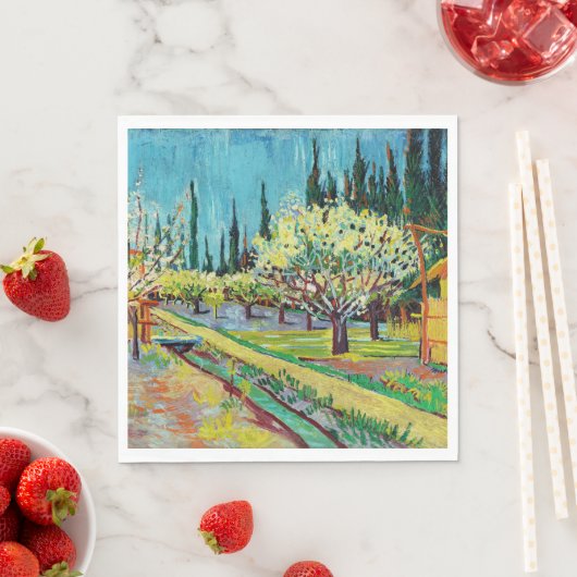 Serviette En Papier Van Gogh - Orchard Bordé par Cyprès (En situation)