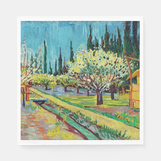 Serviette En Papier Van Gogh - Orchard Bordé par Cyprès (Devant)