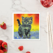 Serviette En Papier Van Gogh Style Chat Sunset Beach (En situation)