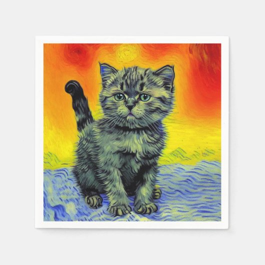Serviette En Papier Van Gogh Style Chat Sunset Beach (Devant)