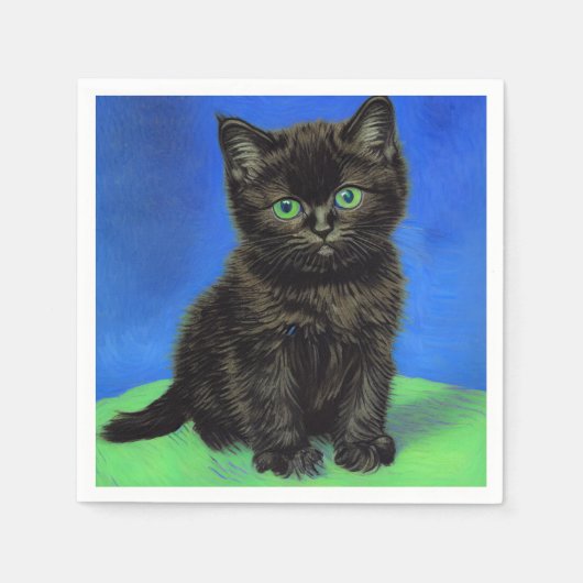 Serviette En Papier Van Gogh Style Kitten noir (Devant)
