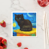 Serviette En Papier Van Gogh Style Starry Night Cat (En situation)