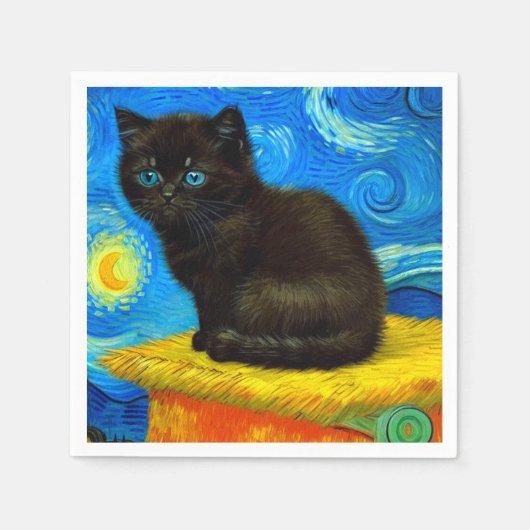 Serviette En Papier Van Gogh Style Starry Night Cat (Devant)